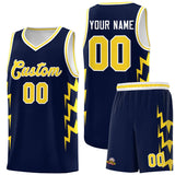 Custom Navy Side Lightning Pattern Sports Uniform Basketball Jersey