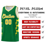 Custom Kelly Green Side Lightning Pattern Sports Uniform Basketball Jersey