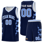 Custom Navy Side Lightning Pattern Sports Uniform Basketball Jersey