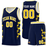 Custom Navy Side Lightning Pattern Sports Uniform Basketball Jersey