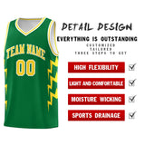 Custom Kelly Green Side Lightning Pattern Sports Uniform Basketball Jersey