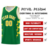 Custom Kelly Green Side Lightning Pattern Sports Uniform Basketball Jersey
