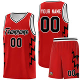 Custom Red Side Lightning Pattern Sports Uniform Basketball Jersey