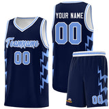 Custom Navy Side Lightning Pattern Sports Uniform Basketball Jersey