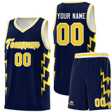 Custom Navy Side Lightning Pattern Sports Uniform Basketball Jersey