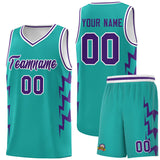 Custom Aqua Side Lightning Pattern Sports Uniform Basketball Jersey