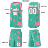 Custom Bright Green Light Pink Graffiti Pattern Star Print Basketball Jersey Sets