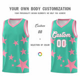 Custom Bright Green Light Pink Graffiti Pattern Star Print Basketball Jersey Sets