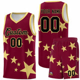 Custom Crimson Khaki Graffiti Pattern Star Print Basketball Jersey Sets