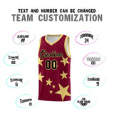 Custom Crimson Khaki Graffiti Pattern Star Print Basketball Jersey Sets
