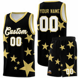 Custom Black Old Gold Graffiti Pattern Star Print Basketball Jersey Sets