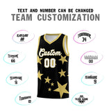 Custom Black Old Gold Graffiti Pattern Star Print Basketball Jersey Sets