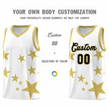 Custom White Old Gold Graffiti Pattern Star Print Basketball Jersey Sets