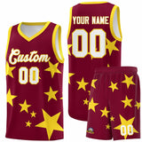 Custom Crimson Gold Graffiti Pattern Star Print Basketball Jersey Sets