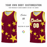 Custom Crimson Gold Graffiti Pattern Star Print Basketball Jersey Sets