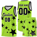 Custom Light Green Black Graffiti Pattern Star Print Basketball Jersey Sets