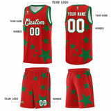 Custom Red Kelly Green Graffiti Pattern Star Print Basketball Jersey Sets