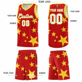 Custom Red Gold Graffiti Pattern Star Print Basketball Jersey Sets
