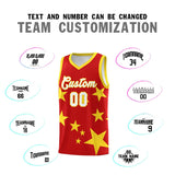 Custom Red Gold Graffiti Pattern Star Print Basketball Jersey Sets