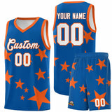 Custom Royal Orange Graffiti Pattern Star Print Basketball Jersey Sets