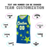 Custom Royal Light Green Graffiti Pattern Star Print Basketball Jersey Sets