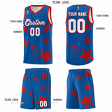 Custom Royal Red Graffiti Pattern Star Print Basketball Jersey Sets