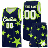 Custom Navy Light Green Graffiti Pattern Star Print Basketball Jersey Sets