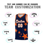 Custom Navy Orange Graffiti Pattern Star Print Basketball Jersey Sets