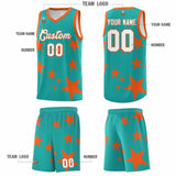 Custom Aqua Orange Graffiti Pattern Star Print Basketball Jersey Sets