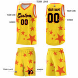 Custom Gold Orange Graffiti Pattern Star Print Basketball Jersey Sets