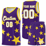 Custom Purple Gold Graffiti Pattern Star Print Basketball Jersey Sets