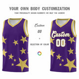 Custom Purple Old Gold Graffiti Pattern Star Print Basketball Jersey Sets