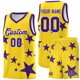 Custom Gold Purple Graffiti Pattern Star Print Basketball Jersey Sets