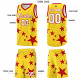 Custom Gold Red Graffiti Pattern Star Print Basketball Jersey Sets