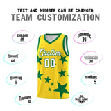 Custom Gold Kelly Green Graffiti Pattern Star Print Basketball Jersey Sets