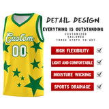 Custom Gold Kelly Green Graffiti Pattern Star Print Basketball Jersey Sets