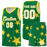 Custom Kelly Green Gold Graffiti Pattern Star Print Basketball Jersey Sets