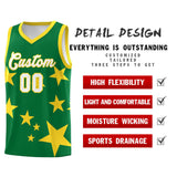 Custom Kelly Green Gold Graffiti Pattern Star Print Basketball Jersey Sets