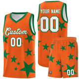 Custom Orange Kelly Green Graffiti Pattern Star Print Basketball Jersey Sets
