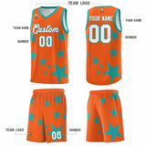 Custom Orange Aqua Graffiti Pattern Star Print Basketball Jersey Sets