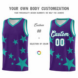 Custom Purple Aqua Graffiti Pattern Star Print Basketball Jersey Sets