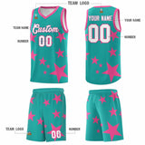 Custom Aqua Pink Graffiti Pattern Star Print Basketball Jersey Sets
