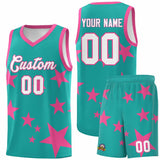 Custom Aqua Pink Graffiti Pattern Star Print Basketball Jersey Sets
