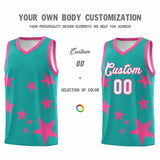 Custom Aqua Pink Graffiti Pattern Star Print Basketball Jersey Sets