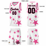 Custom White Pink Graffiti Pattern Star Print Basketball Jersey Sets