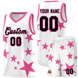 Custom White Pink Graffiti Pattern Star Print Basketball Jersey Sets