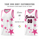Custom White Pink Graffiti Pattern Star Print Basketball Jersey Sets