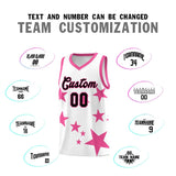 Custom White Pink Graffiti Pattern Star Print Basketball Jersey Sets
