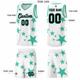 Custom White Bright Green Graffiti Pattern Star Print Basketball Jersey Sets
