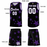 Custom Black Purple Graffiti Pattern Star Print Basketball Jersey Sets